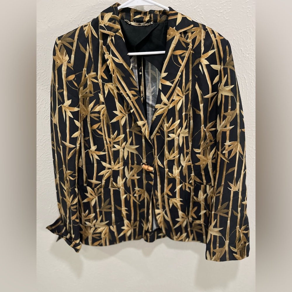 Les Copains Linen Bamboo Printed One button Jacket Blazer Size Large
